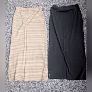 LIKE NEW Life Is Good Beige Striped and Black Maxi Skirt Set
